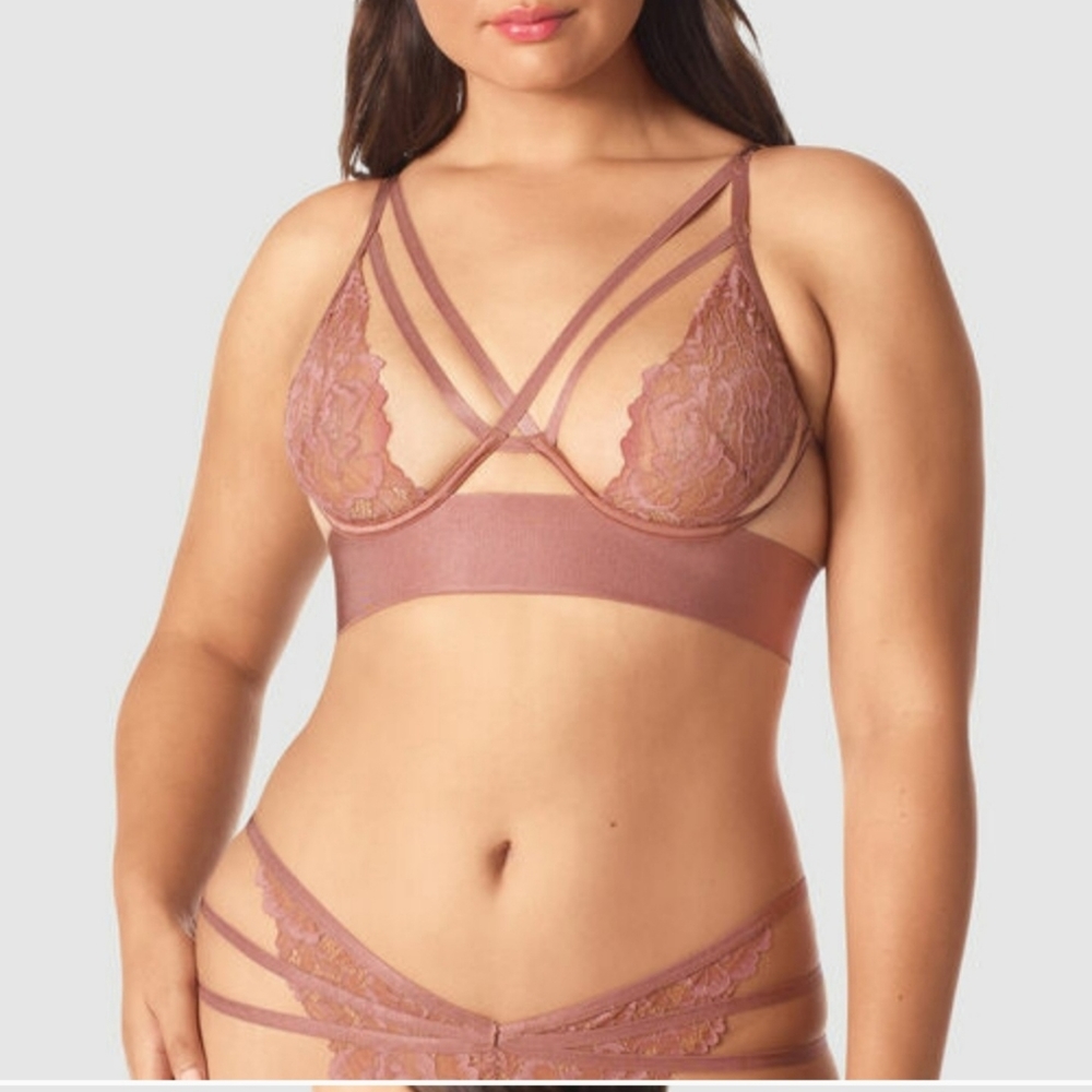 LA SENZA Mauve Dusty Pink Strapy Unlined Lace Bra Bralette - Size XXS, 30A, 32A
